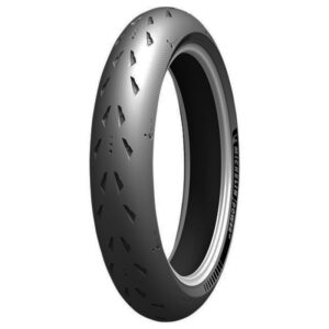 Imagen del neumático Michelin Power GP para motocicletas deportivas, mostrando su diseño de banda de rodadura y perfil de alto rendimiento, ideal para uso en carretera y pista.